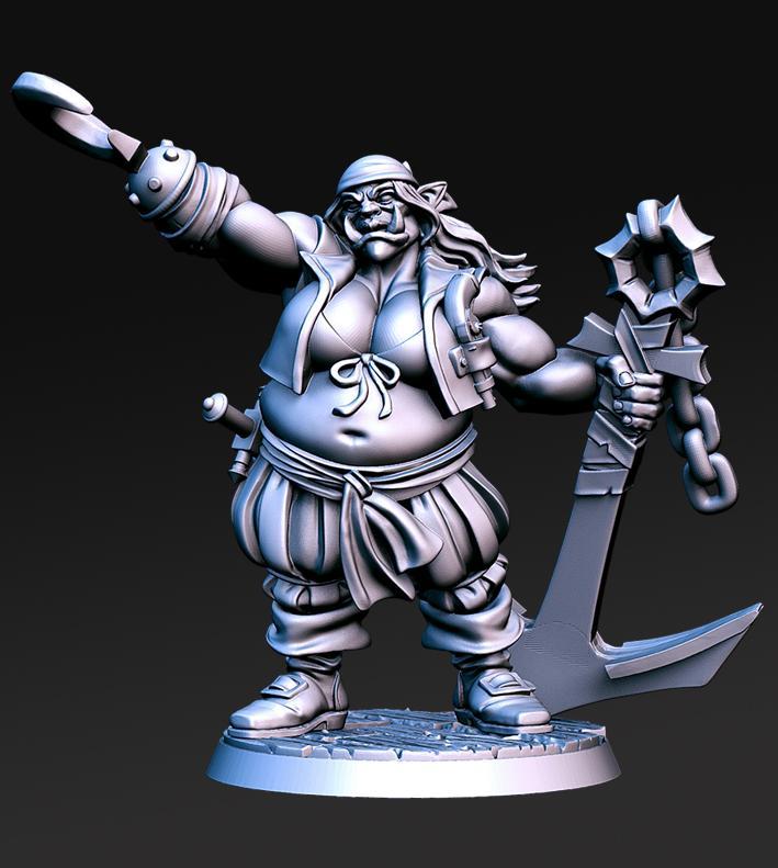 Hooks - Female Ogre Pirate - 32mm - DnD -
