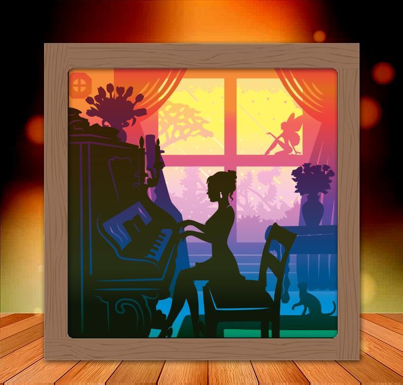 woman playing the piano lightbox
