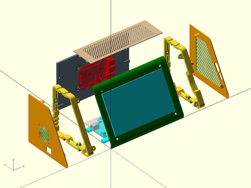 Raspberry Pi Electronics Enclosure with Arduino Mega or Rambo Mini and 7" HDMI TouchScreen Display
