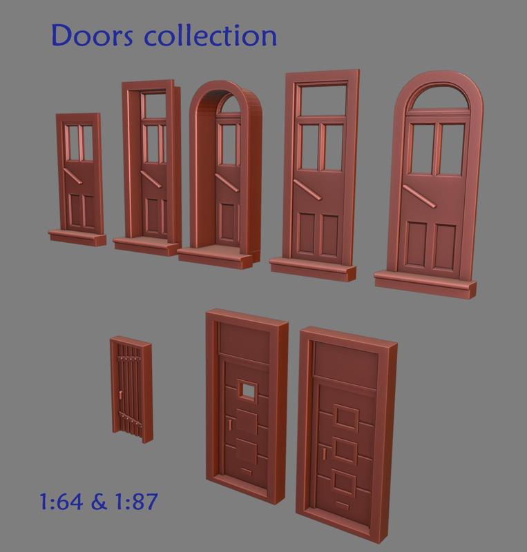 HO scale doors collection, 1:60, 1:64, 1:72, 1:76, 1:87, 1:96
