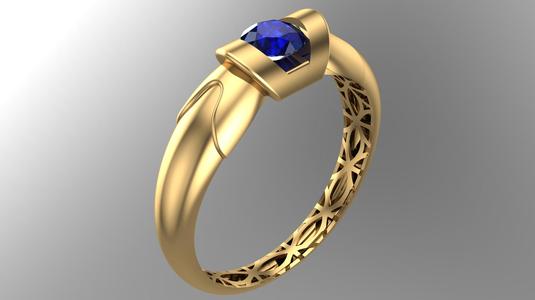 Geometric Patterned Gold Ring – Elegant Jewelry with Sapphire Stone-R5-09-