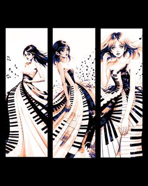 Piano keys and music are worn in beauty and style - Set of bookmarks