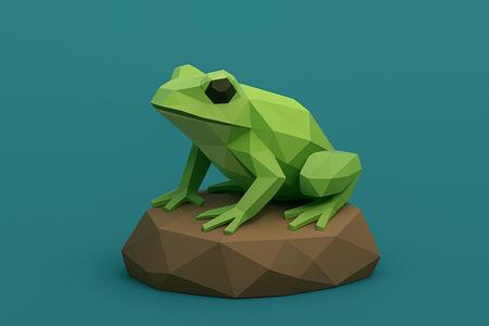 Low poly frog sitting on a rock