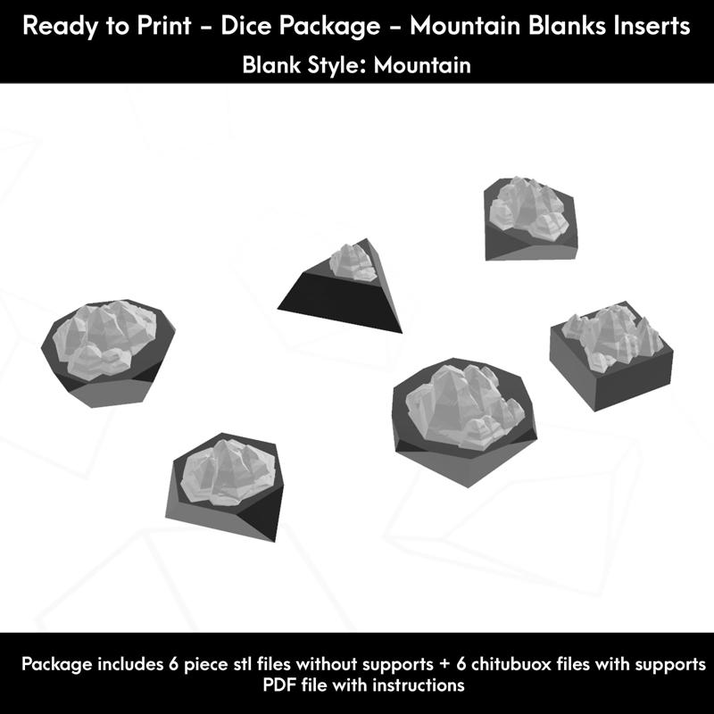 Mountain  Blank Dice Masters – Ready to Print -Mountain  Blank Inserts -  6 Piece Set – Presupported  STL Files for 3D Printing – Mountain  Style