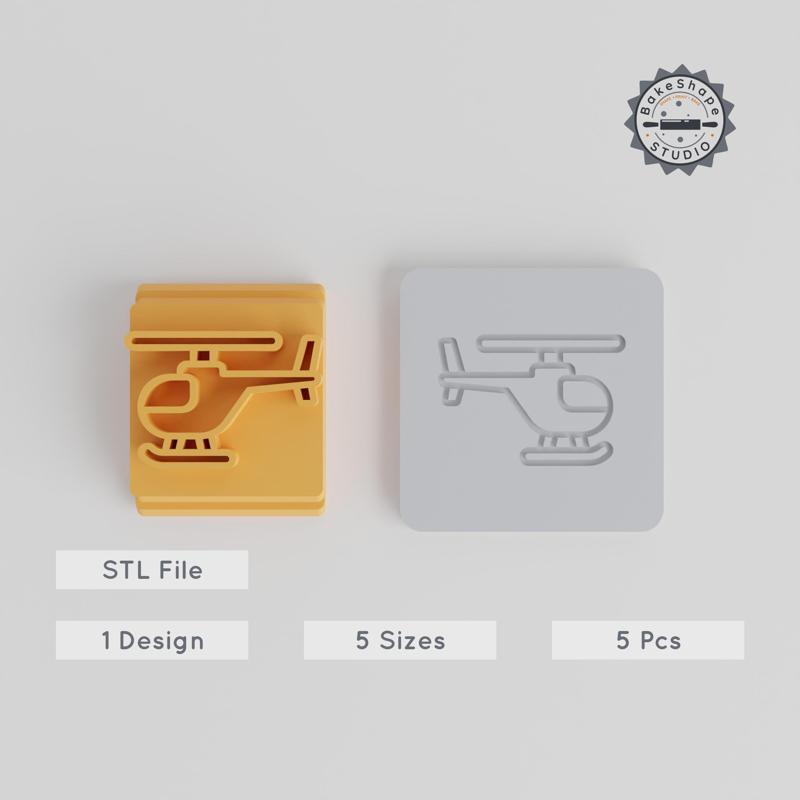 Helicopter Stamp Tile Set, 5-Piece, 20-40mm, Perfect for Clay, Cookies & Fondant, Aerial & Sky Transport Design PRODUCT_3331