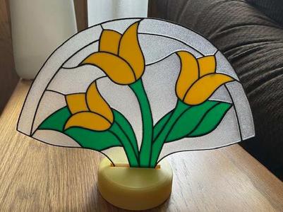 Stained Glass Tulip Fan with Base