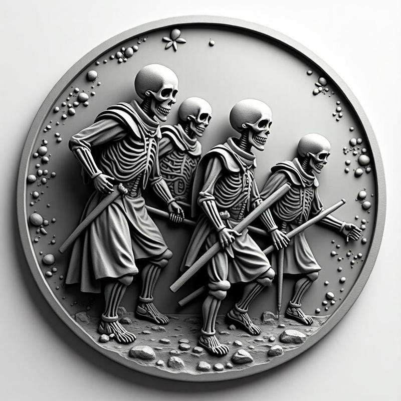 skeleton warriors ready for battle coin token wall art
