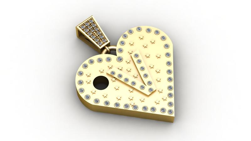 V GOLD HEART PENDANT 3d printable model