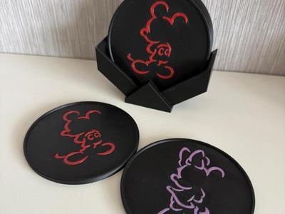 Mickey Mouse and Minnie Mouse Coasters with Holder
