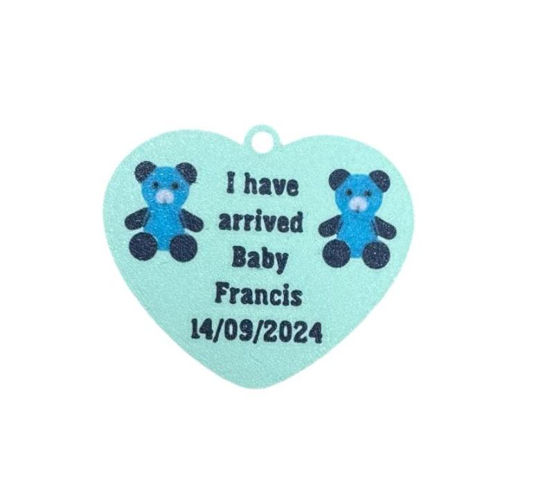 Birth Announcement teddy bear and writing heart