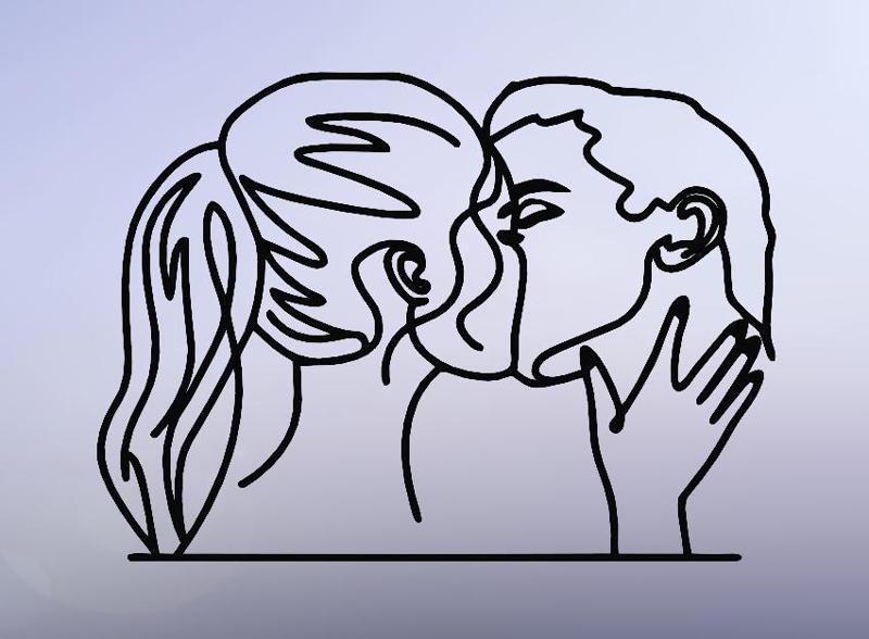Romantic Kiss: Tender Line Art Illustration