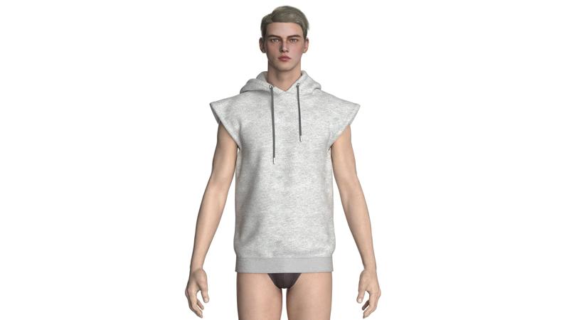 Men Sleeveless Ash Hoodie | Marvelous / Clo3d / obj / fbx