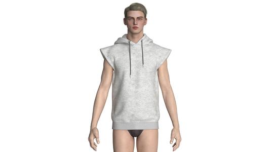 Men Sleeveless Ash Hoodie | Marvelous / Clo3d / obj / fbx