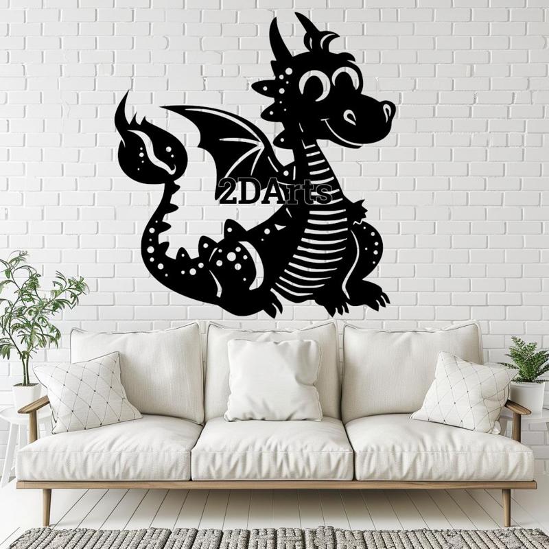 Cartoon Dragon 2D Wall Art/Window Art STL & SVG File for 3D Printing and Laser Cutting