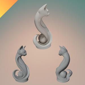 Elegant Cat Sculpture — Modern Home Decor Statue for 3D Printing (STL + Textured GLB)