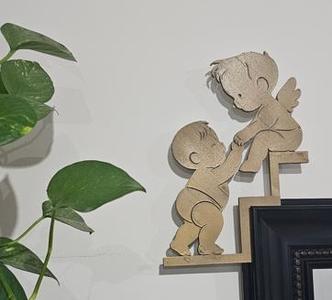 Angel and Child with Staircase Decoration - Minimalist Frame or Wall Art
