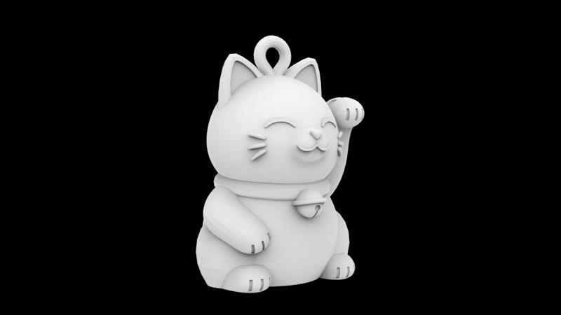 Lucky Cat Keychain 3D Print Model
