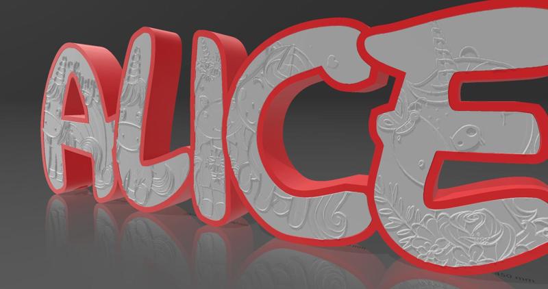 LAMPE PRENOM ALICE THEME DISNEY SNOW QUEEN + THEME UNICORNS + FLAT, HOLLOW AND BULGING LETTERS