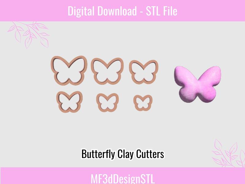 Butterfly Clay Cutter Digital STL File for Polymer Clay | DIY Jewelry and Cookie Making Tool | 6 Sizes Clay Cutters