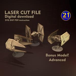 Tie Interceptor Fighter Advanced 3-in-1 Model Pack | Laser Cut Files