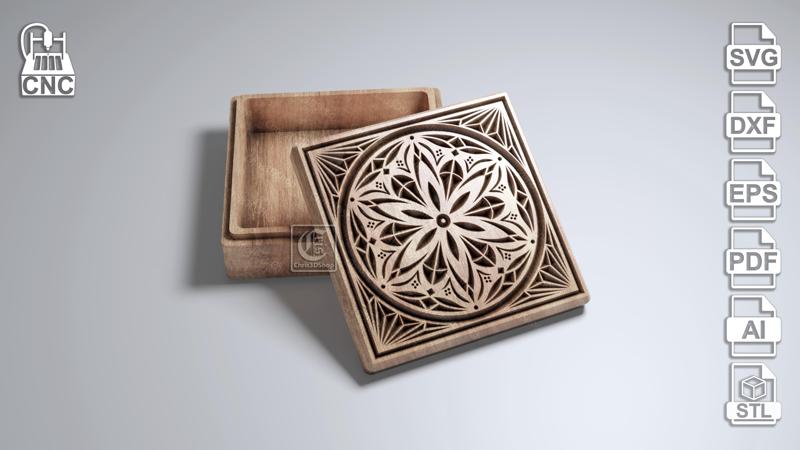 Square V-Carved Jewelry Box 3 - Files for CNC