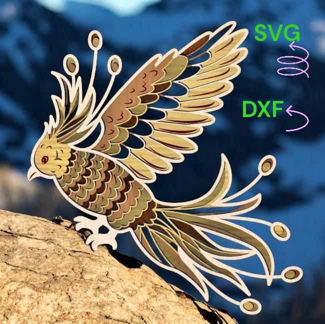 Multilayer bird svg, 3D mandala, 6 layers of laser-cut plywood, SVG digital files, DXF, 3D art, DIY
