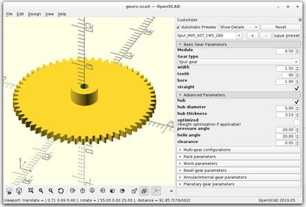 OpenSCAD Gear Library with Customizer