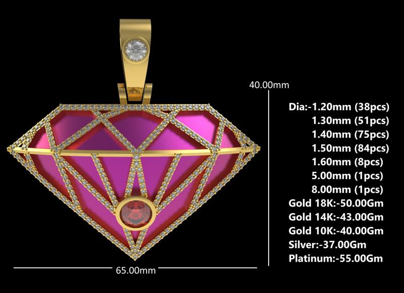 Diamond Shaped Gold Tone Charm Pendant