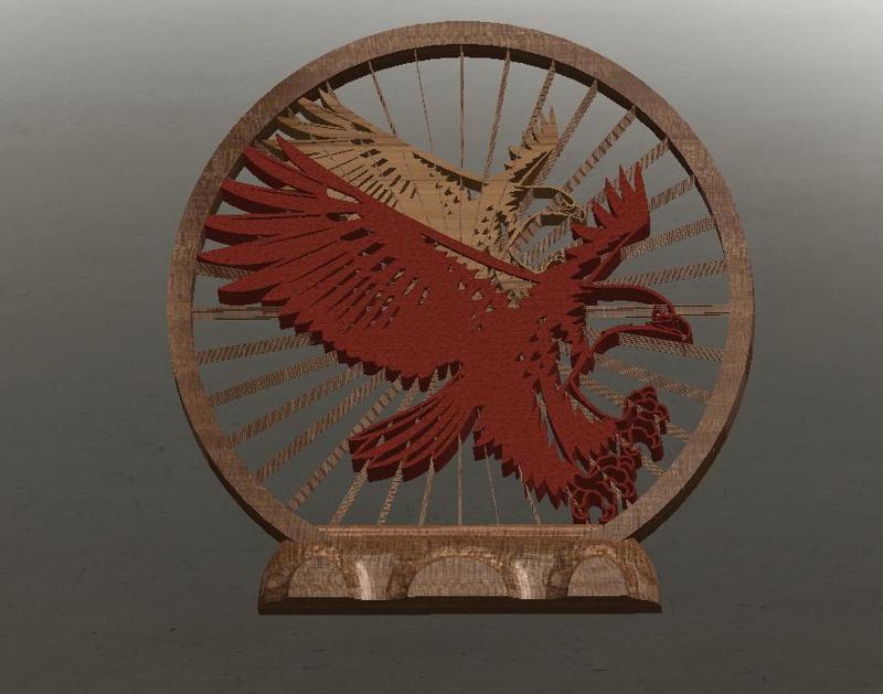 TWO EAGLE - SUSPENDED 2D - NO SUPPORT - THREAD ART STL