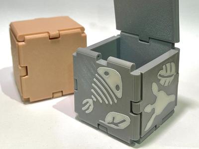 A square stone box containing fossils