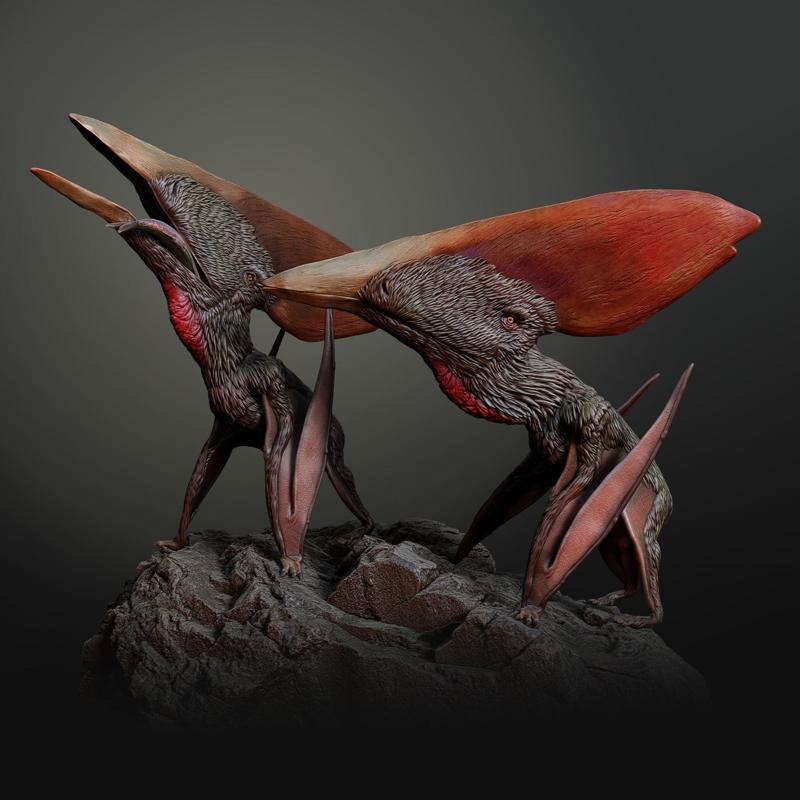 Thalassodromeus eating 1-35 scale pre-supported pterosaur