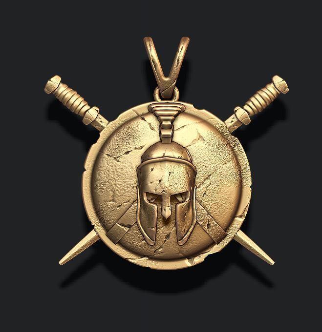 Spartan Helmet Shield Sword pendant 3D print model