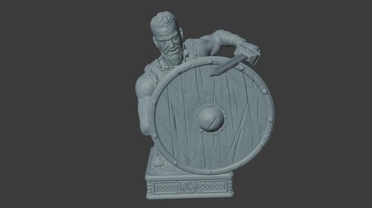 Realistic Viking Warrior Bust – Shield and Axe Defender 3D printable