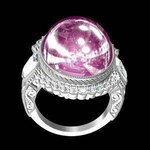 Ruby Cabochon Oval Diamond Art Deco Large Stone Wedding Ring