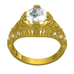 Single Round Diamond Engraving Design Engagement Ring