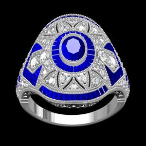 Blue Oval and Multi Stone Cluster Vintage Ring