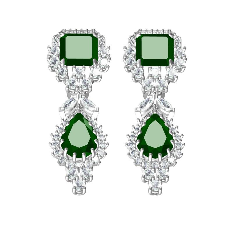 Pear and Emerald Cluster Hoop Earring