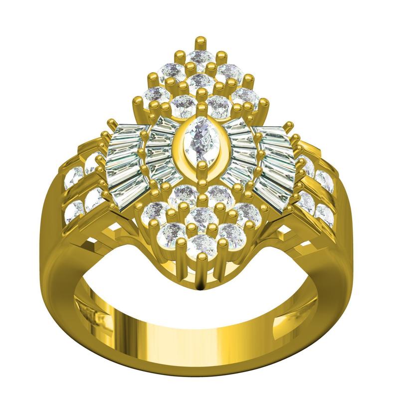 Marquise Shaped Round and Baguette Stone Cocktail Ring