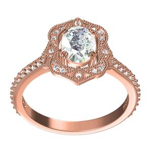 Oval Stone Floral Halo Cathedral Style Engagement Ring