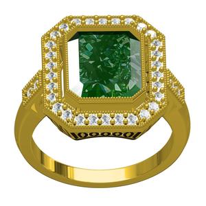 Green Emerald and Round Diamond Halo Wedding Ring for Women