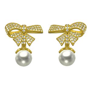 Antique Diamond Bow Pearl Drop Earring