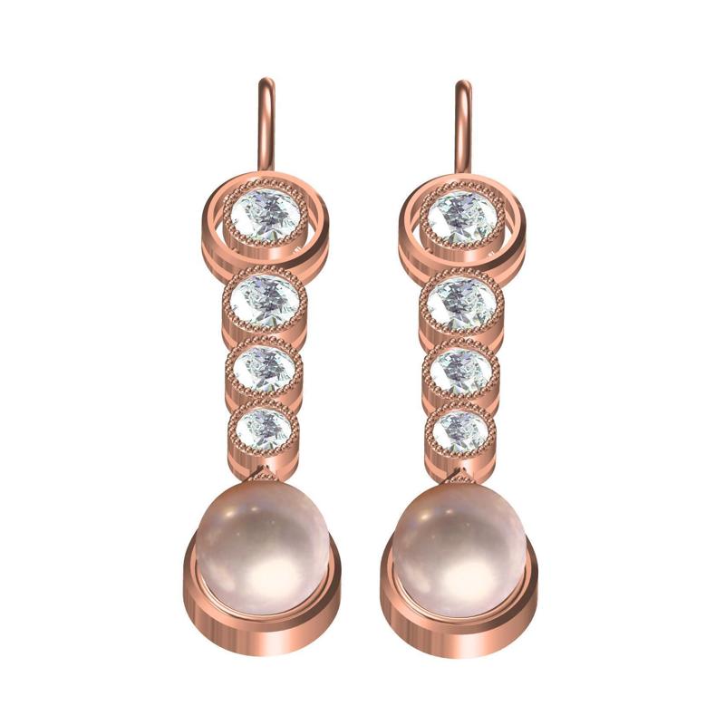 Round Diamond and Pearl Drop Earring