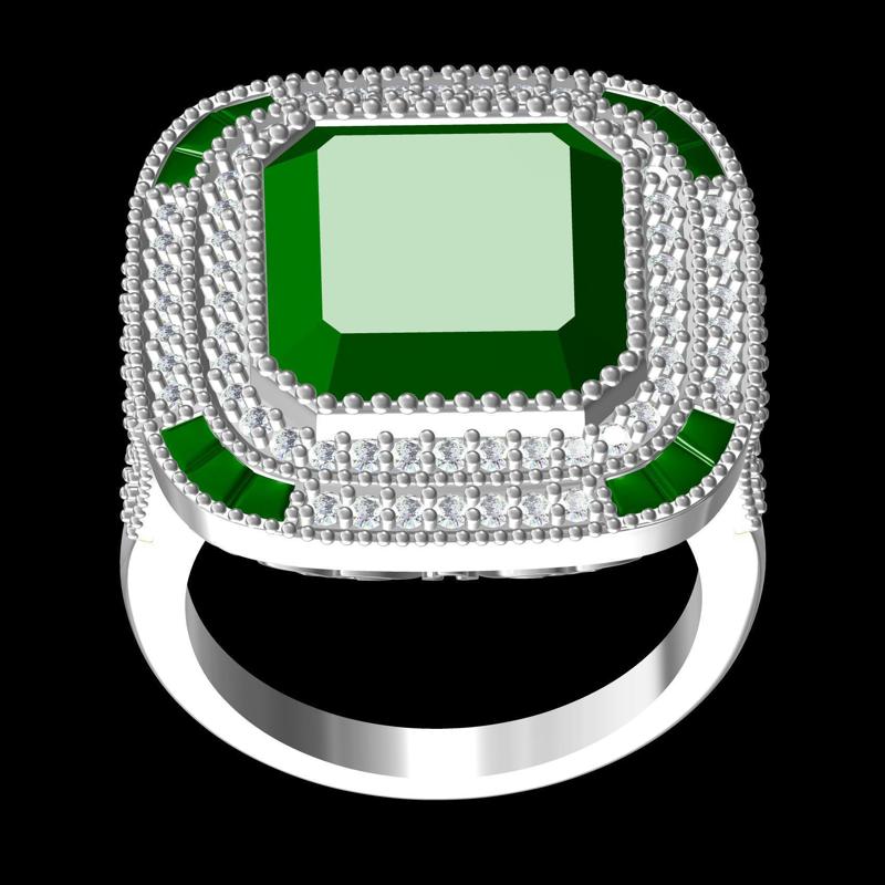 Emerald Cut Stone Double Halo Cathedral Ring