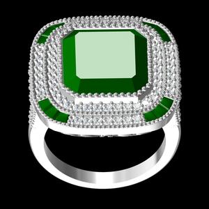 Emerald Cut Stone Double Halo Cathedral Ring