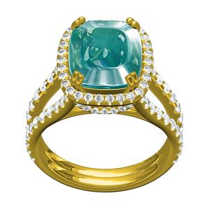 Aquablue Cushion and Round Diamond Halo Split Shank Ring