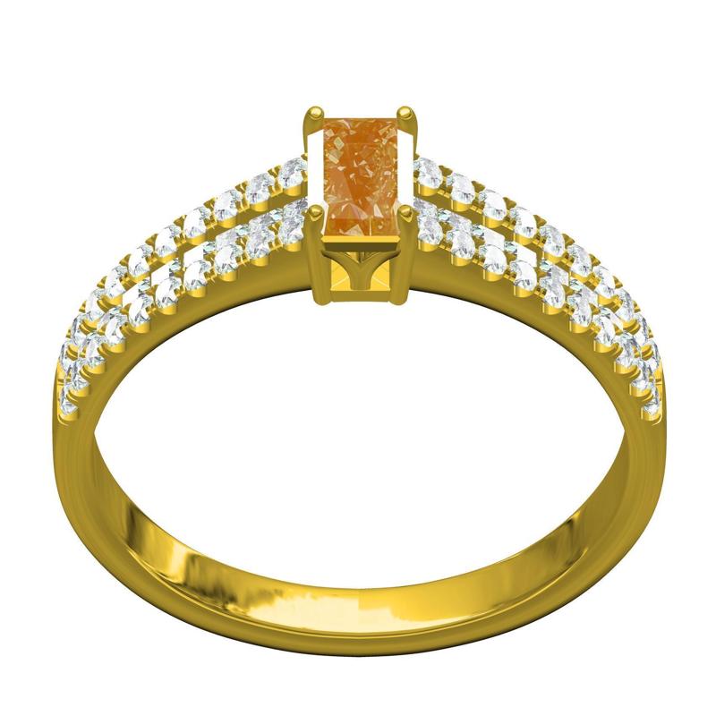 Emerald Stone Three Row Diamond Shank Solitaire Ring