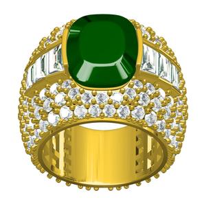 Green Cushion Stone and Round Diamond Cocktail Ring