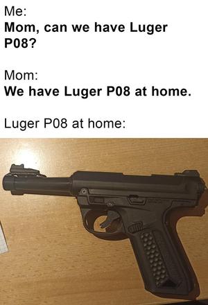 "Luger P08 at home" AAP-01 airsoft Luger style barrel asg