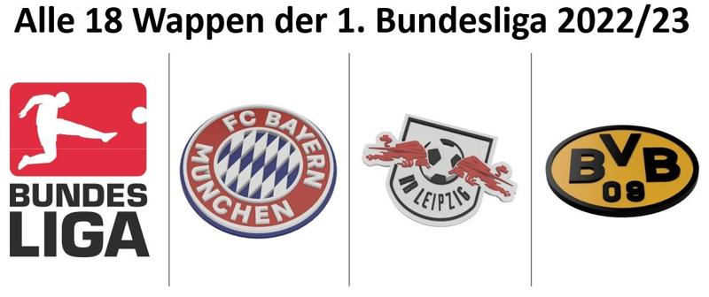 Bundesliga - alle 18 Vereinswappen 2022/23