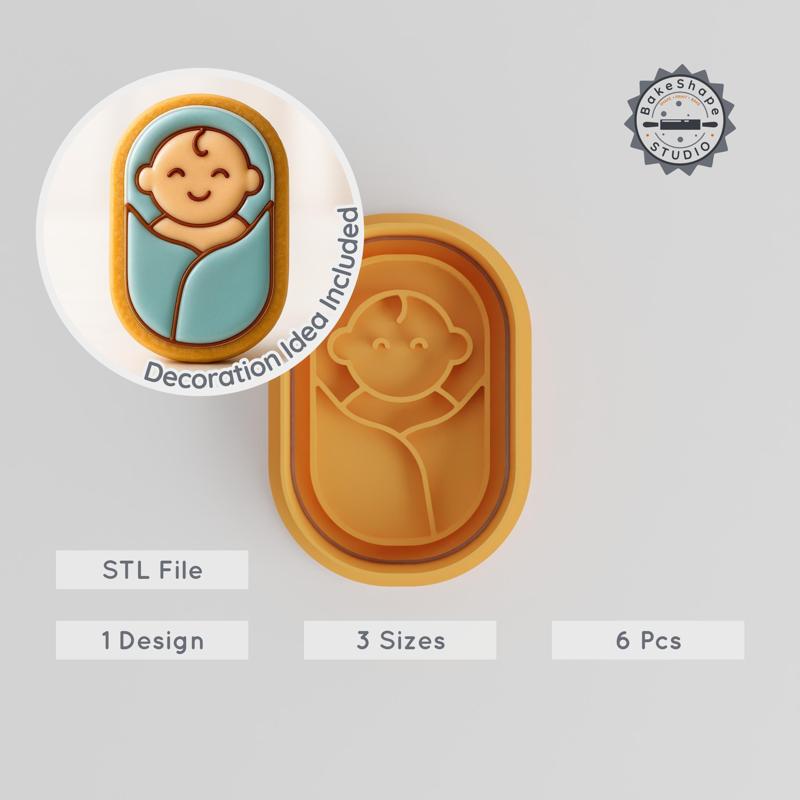 Baby Shape Cutter & Stamp, Cookie Fondant Tool Set, S/M/L, 6-Piece Pack